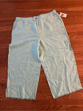 Coldwater Creek Linen Pants 20W Aqua Cropped Wide Leg NWT